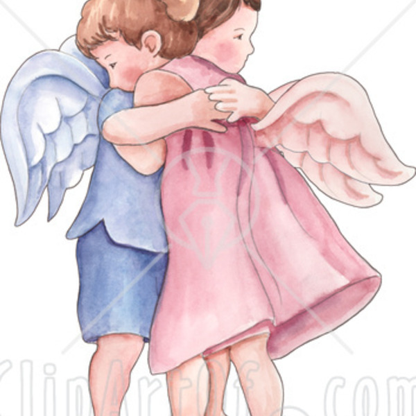 42753 clipart illustration of a boy and girl angel hugging orig