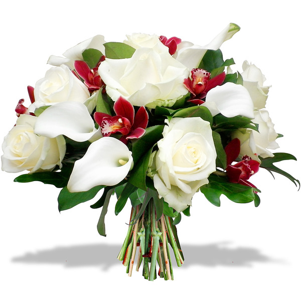 Bouquet rond arum orchidee rose fleur blanc 17802