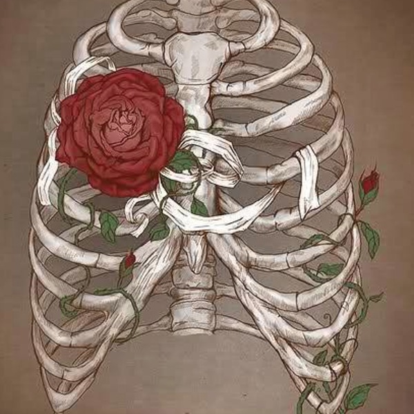 Rose dans le coeur squelette
