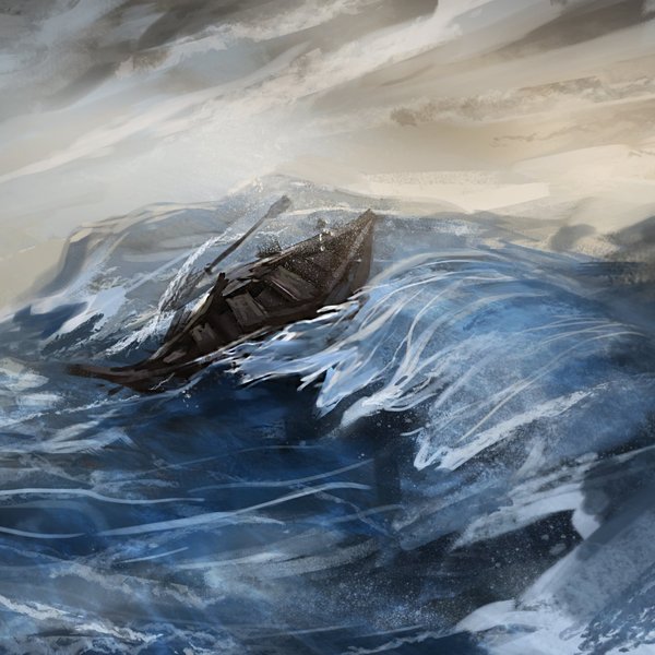 Picture sea storm waves boat fragments