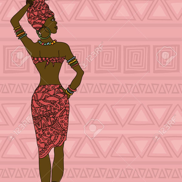 23498998 illustration de fille africaine avec un panier de fruits sur la t te sur un fond model ethnique banque d'images