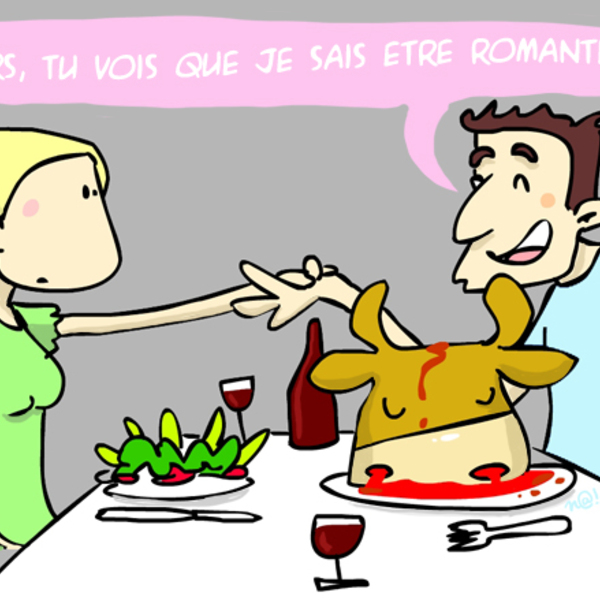Romantique diner viande vegetarien vegan amour humour