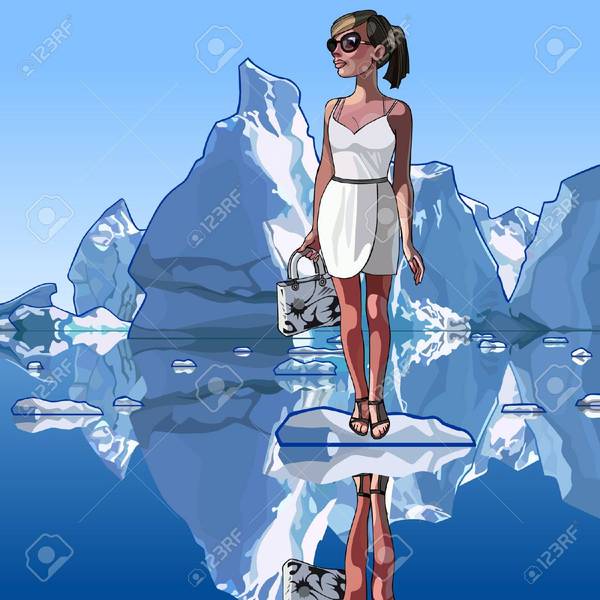 41668794 femme %c3%a0 la mode est debout sur une banquise au milieu des icebergs