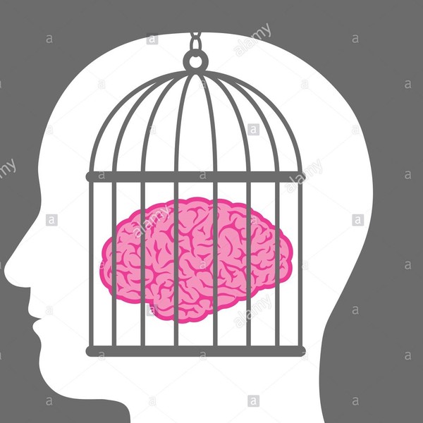 Cerveau dans une cage avec un homme chef representant un manque de liberte de pensee et d un homme qui est prisonnier et ne sont plus libres d innover ou creer vector kdxjr7