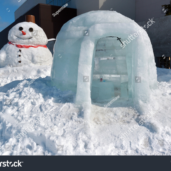 Stock photo mini ice house or igloo display with snowman in the winter of sapporo hokkaido japan 707231815