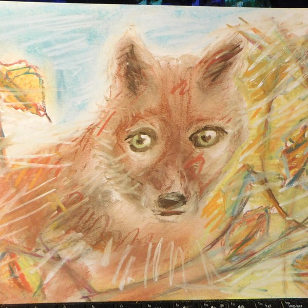 Peinture renard dans l'herbe