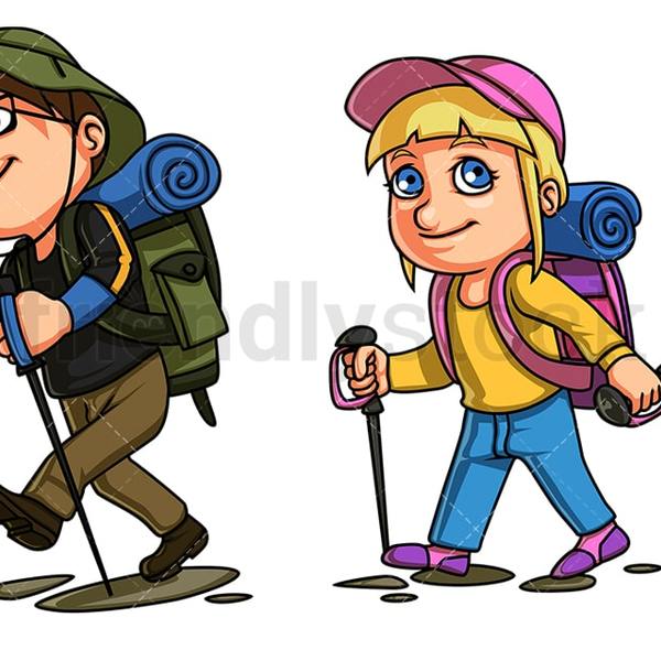 15 kids going hiking cartoon clipart