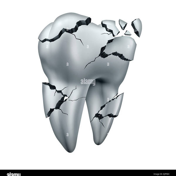 Dent cassee et symbole dentaire dentisterie dents concept comme une seule fissure sur une molaire endommage isole sur fond blanc ejpf8h