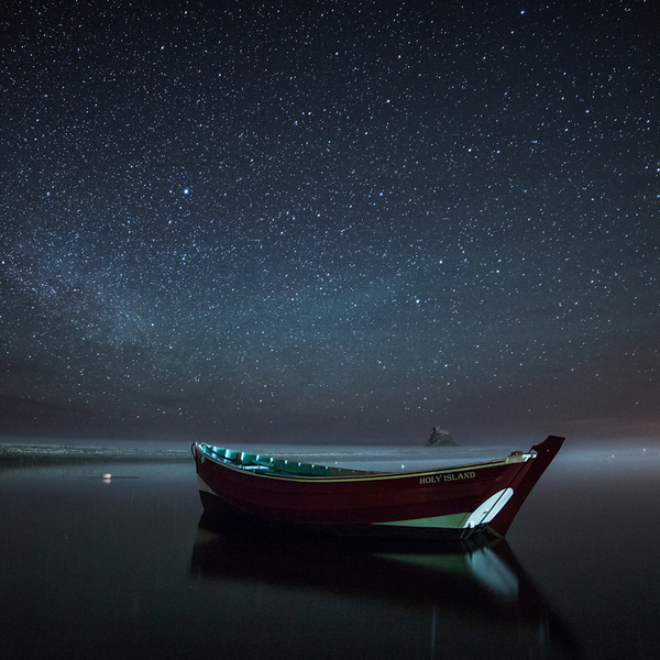 Boat lake night reflection stars